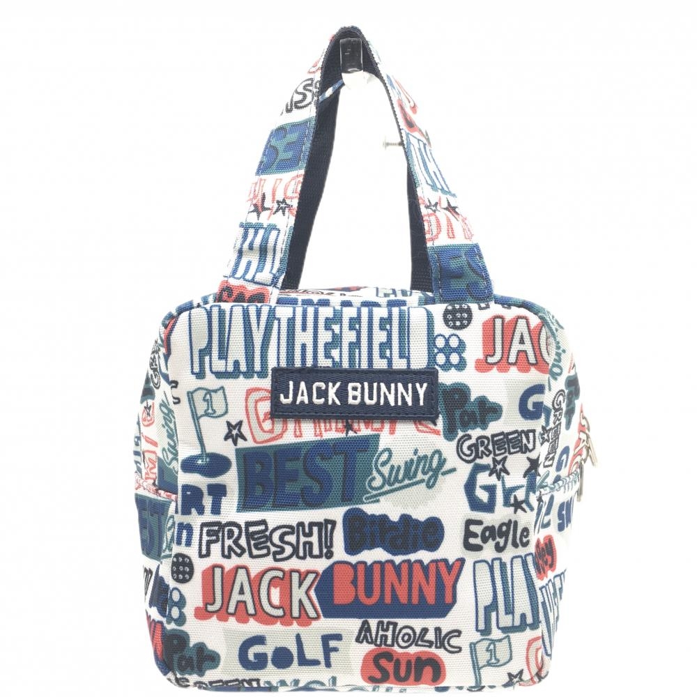 【美品】ジャックバニー カートバッグ 白×ネイビー 英字総柄 内側ポケット ゴルフ Jack Bunny