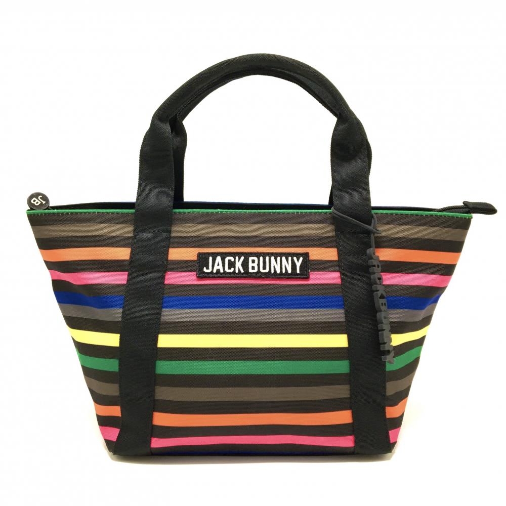 【美品】ジャックバニー カートバッグ 黒×マルチカラー ボーダー ゴルフ Jack Bunny