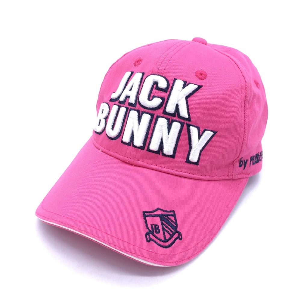 【美品】Jack Bunny ジャックバニー キャップ ピンク×白 立体ロゴ刺しゅう FR ゴルフウェア