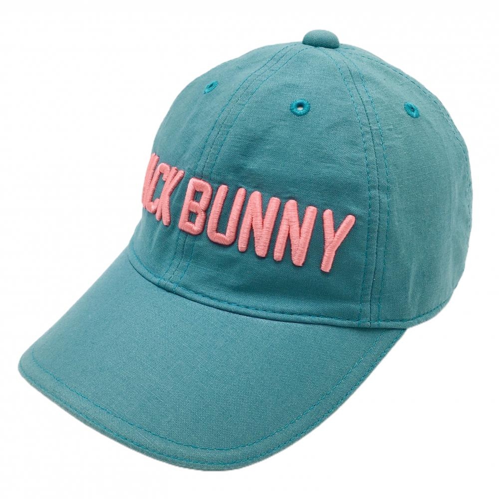 【超美品】ジャックバニー キャップ ブルーグリーン系×ピンク 麻混 立体ロゴ刺しゅう FR   ゴルフウェア Jack Bunny