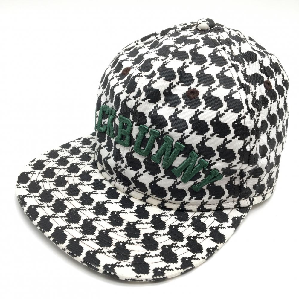 ジャックバニー フラットキャップ 白×黒 ラビット柄 FR   ゴルフウェア Jack Bunny