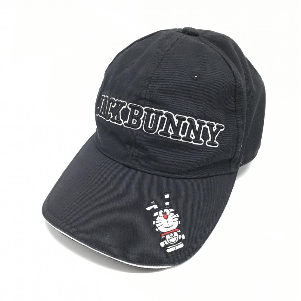 ジャックバニー×ドラえもん キャップ 黒×白 フロント立体ロゴ うさ耳ドラえもん FR   ゴルフウェア Jack Bunny