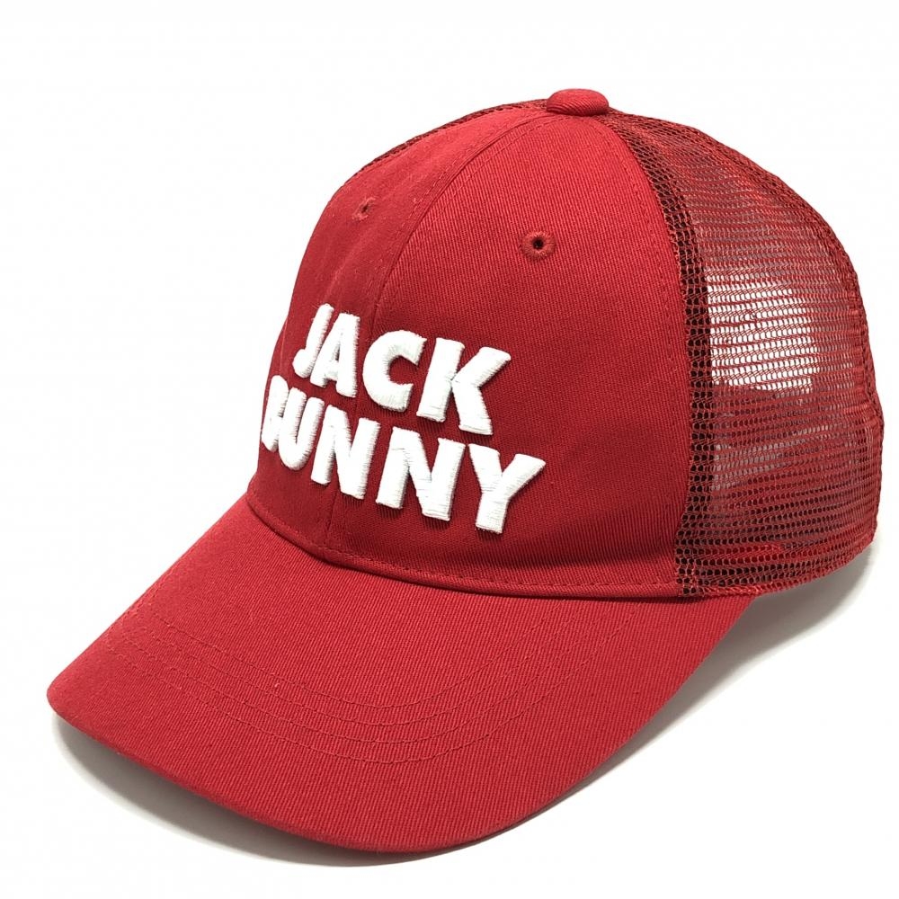 【美品】ジャックバニー メッシュキャップ レッド×白 立体ロゴ刺しゅう  FR   ゴルフウェア Jack Bunny