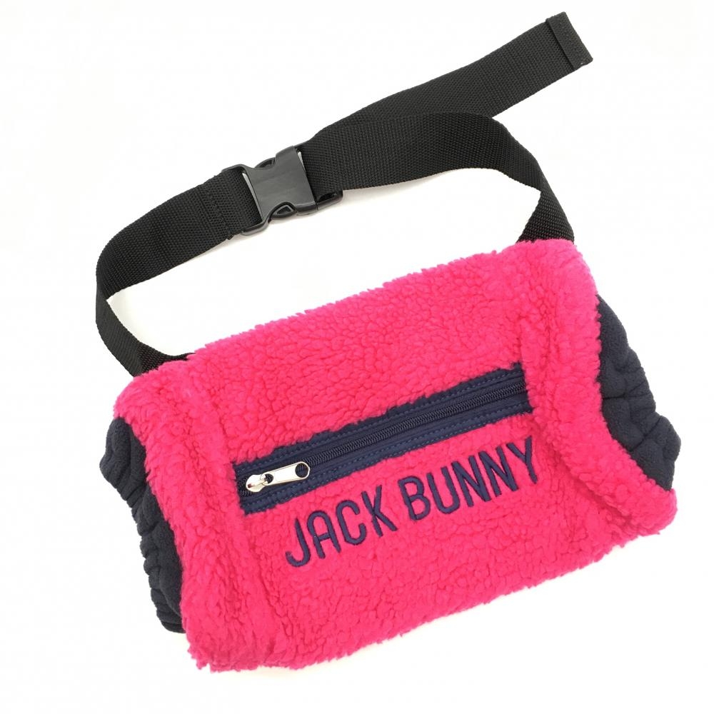 【超美品】ジャックバニー ボアハンドウォーマー ピンク×ネイビー フリース ゴルフウェア Jack Bunny
