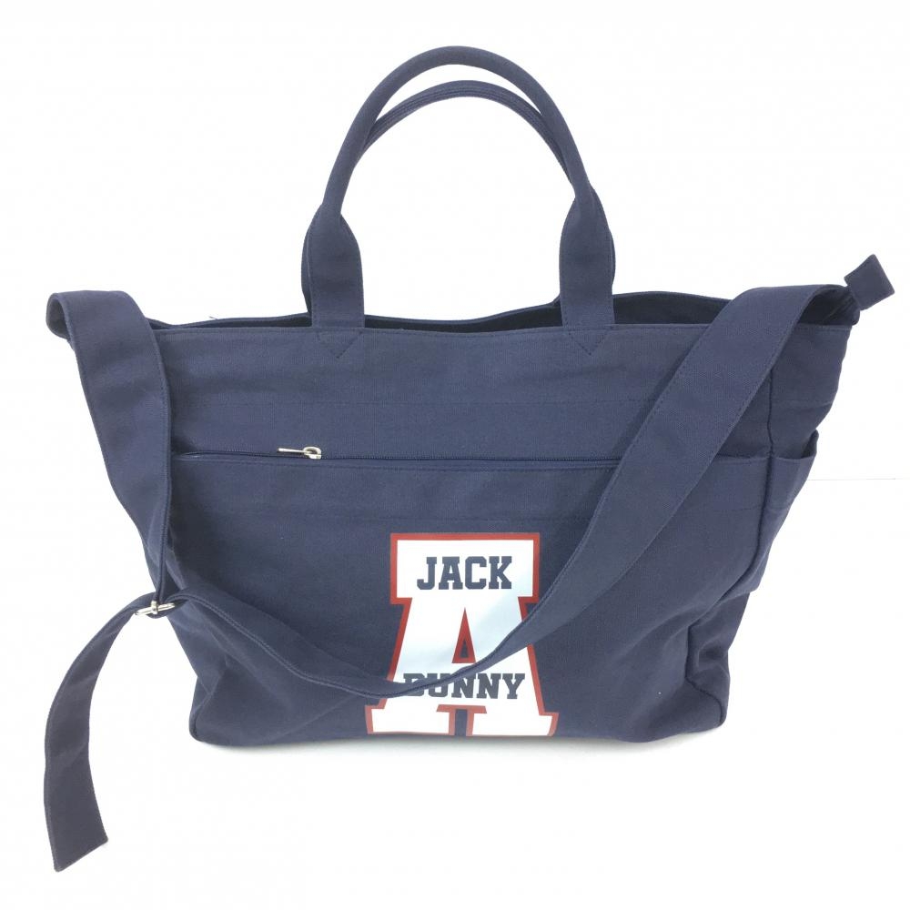 Jack Bunny ジャックバニー ビッグトートバッグ ネイビー×白 ショルダー付き 複数ポケット  ゴルフ
