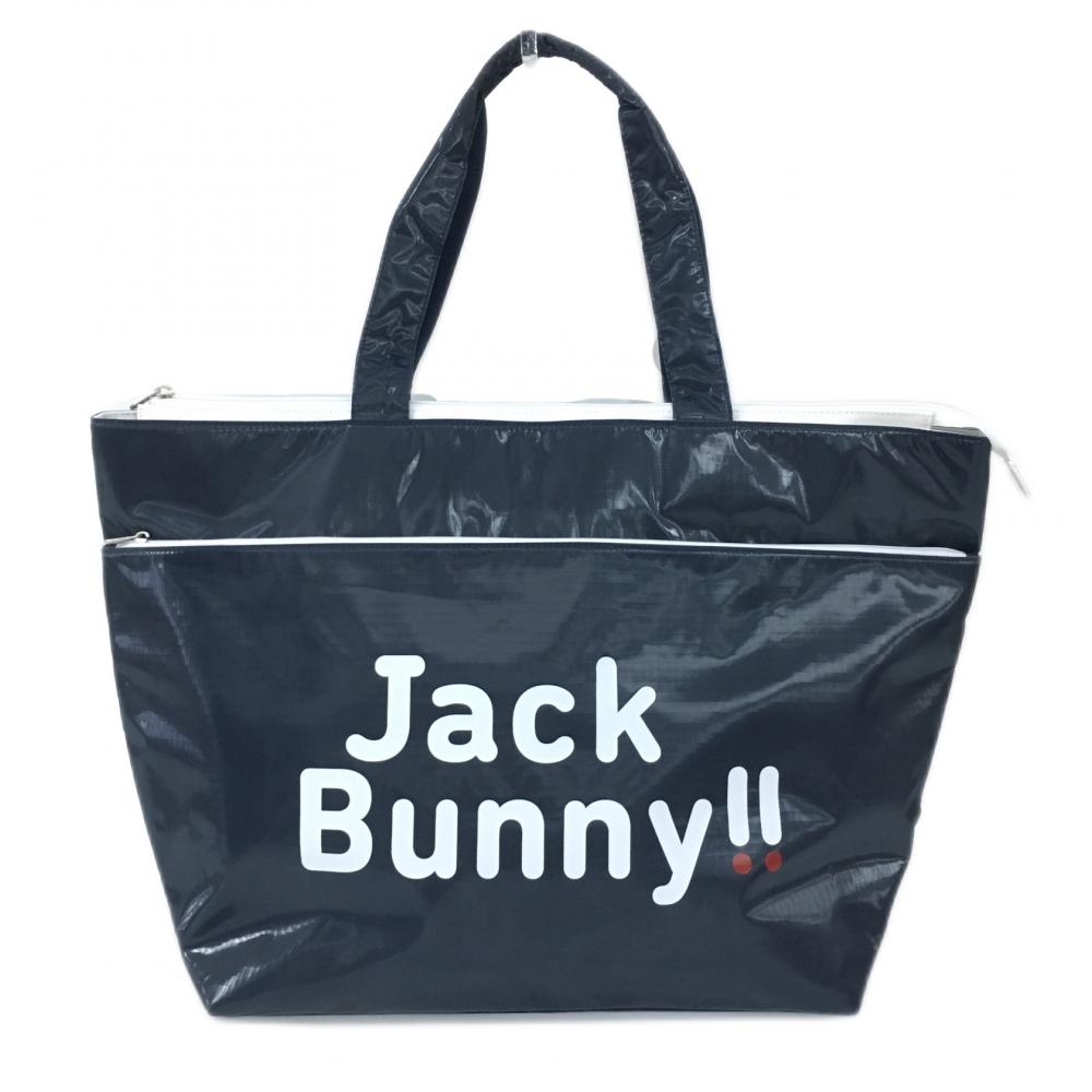 【美品】ジャックバニー ビッグトートバッグ ネイビー×白 格子地模様 ロッカーバッグ 内外ポケット ゴルフ Jack Bunny