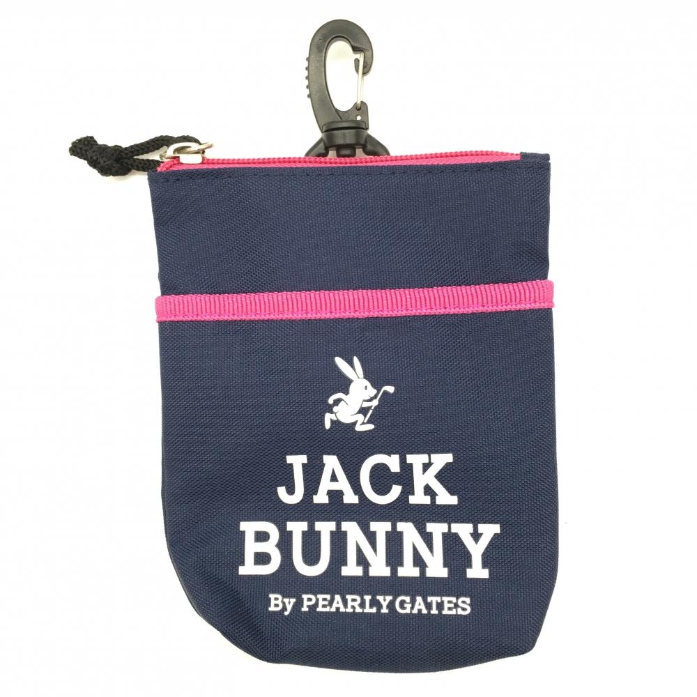 【超美品】ジャックバニー ポーチ ネイビー×ピンク ロゴプリント カラビナ付きゴルフ Jack Bunny