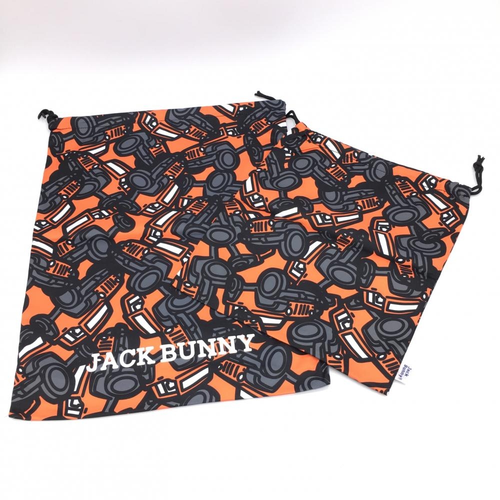 【新品】Jack Bunny ジャックバニー 巾着袋 2点セット オレンジ×グレー ジープ柄 総柄 非売品 ゴルフ