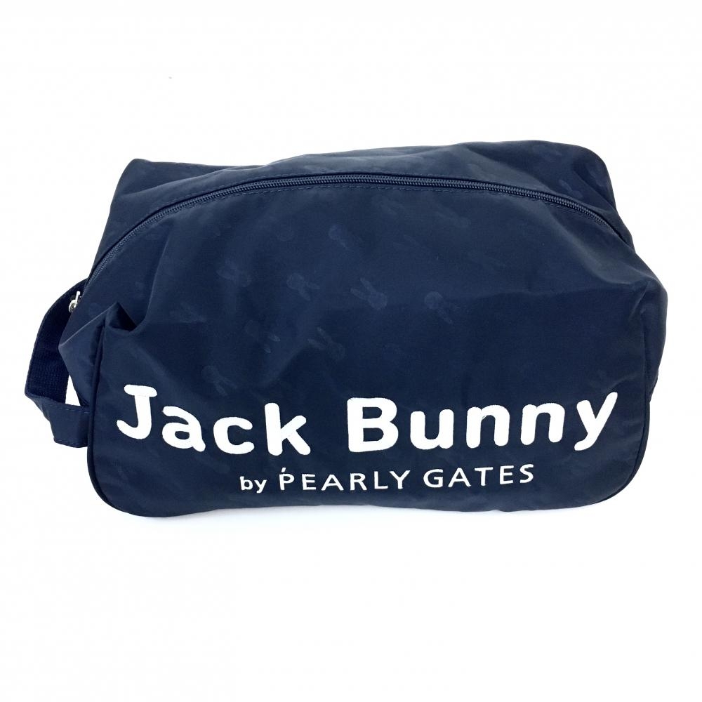 【超美品】Jack Bunny ジャックバニー シューズケース ネイビー×白 ウサギ総柄 ロゴ刺しゅう ゴルフ