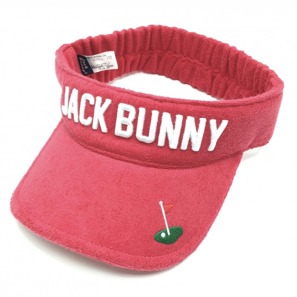 【美品】ジャックバニー サンバイザー レッド×白 パイル地 立体ロゴ刺しゅう FR ゴルフウェア Jack Bunny