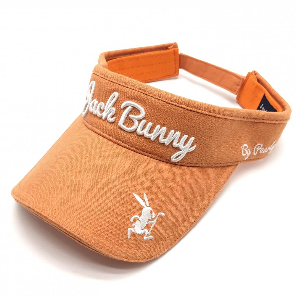 【超美品】ジャックバニー サンバイザー オレンジ×白 麻100％ FR  ゴルフウェア Jack Bunny