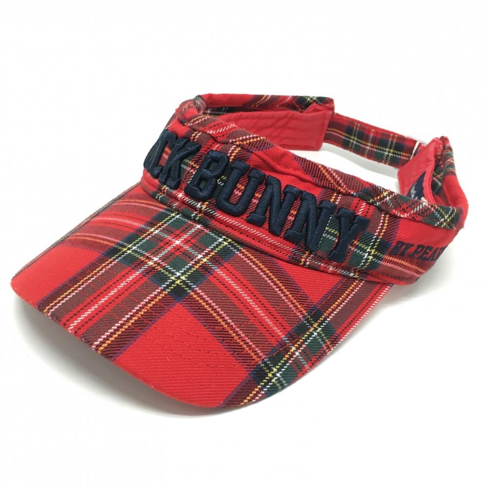 ジャックバニー サンバイザー レッド×グリーン チェック 立体ロゴ  FR  ゴルフウェア Jack Bunny