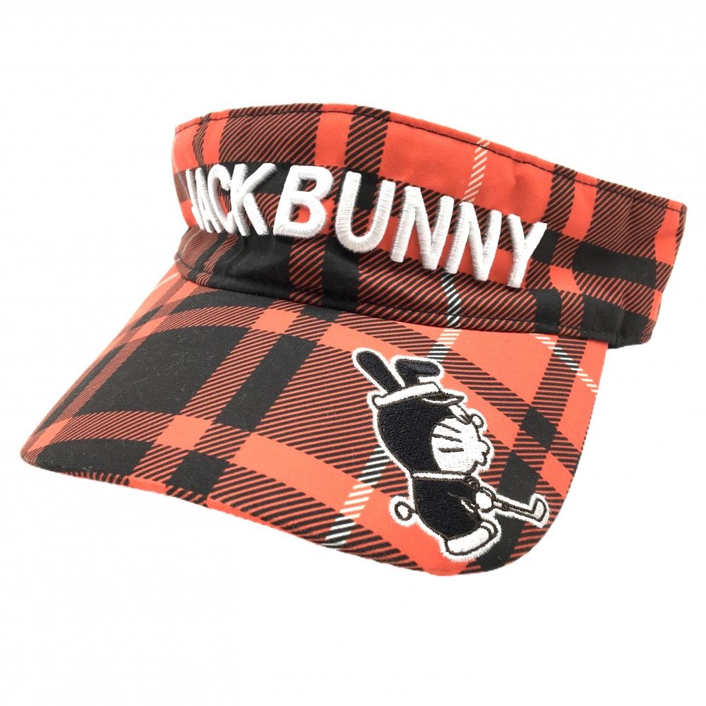【美品】ジャックバニー×ドラえもん サンバイザー レッド×黒 チェック うさ耳ドラえもん  FR  ゴルフウェア Jack Bunny