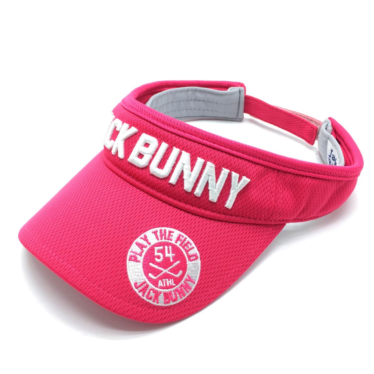 【美品】ジャックバニー サンバイザー ピンク×白 立体ロゴ刺しゅう  FR   ゴルフウェア Jack Bunny