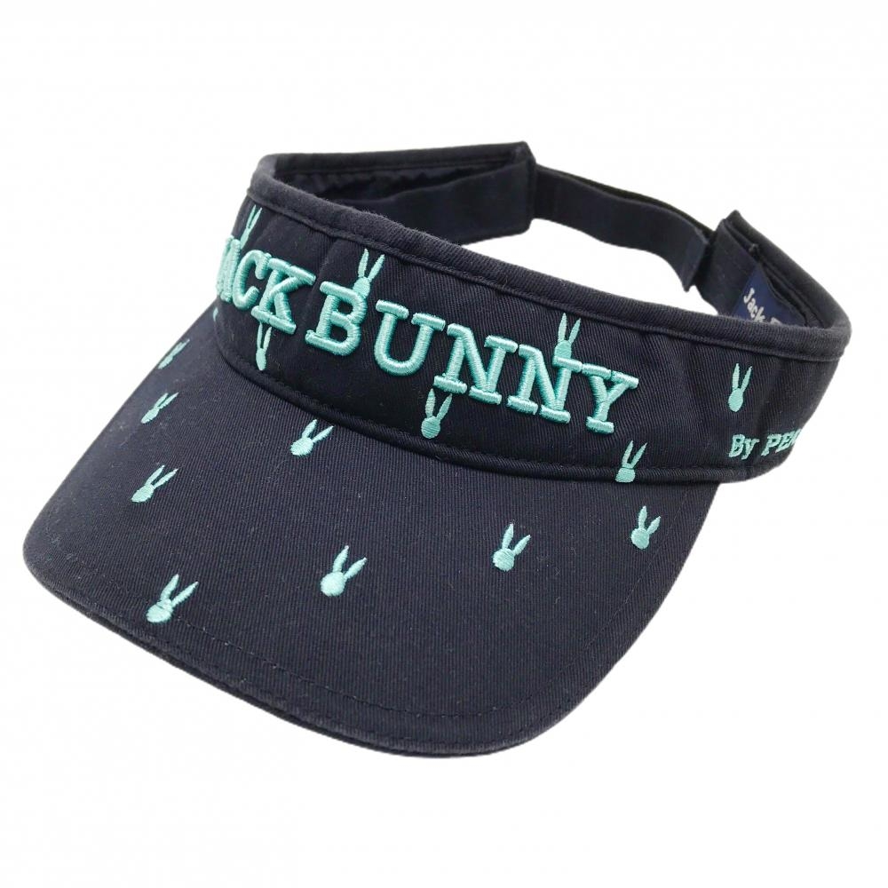 ジャックバニー サンバイザー ネイビー×ライトブルー系 総柄 立体ロゴ刺しゅう FR   ゴルフウェア Jack Bunny