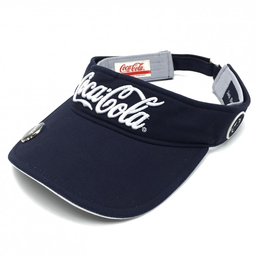 【美品】ジャックバニー×コカ・コーラ サンバイザー ネイビー×白 刺しゅう マーカー付   ゴルフウェア Jack Bunny