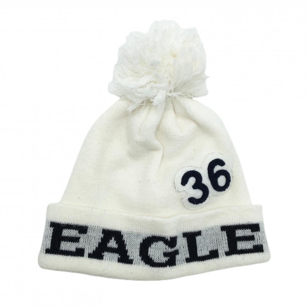 【美品】ジャックバニー ニット帽 白×ネイビー ボンボン付き FR   ゴルフウェア Jack Bunny