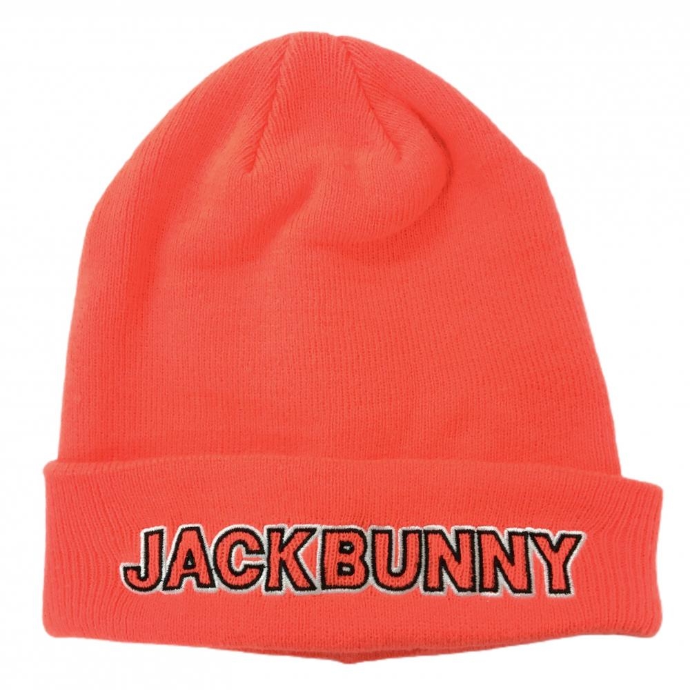 【超美品】ジャックバニー ニット帽 蛍光オレンジ ロゴ刺しゅう FR   ゴルフウェア Jack Bunny