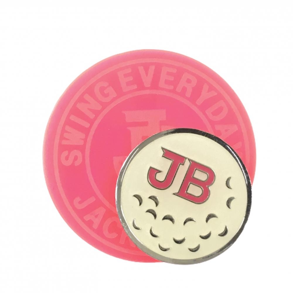 【美品】ジャックバニー マグネット式クリップマーカー 蛍光ピンク×アイボリー ロゴ  ゴルフ Jack Bunny