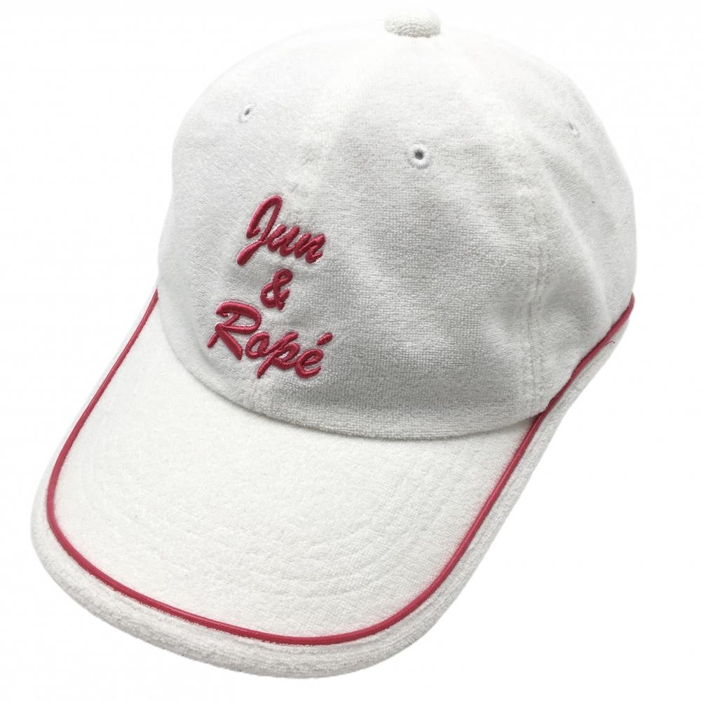ジュンアンドロペ キャップ 白×ピンク パイル地 ロゴ刺しゅう   ゴルフウェア JUN＆ROPE