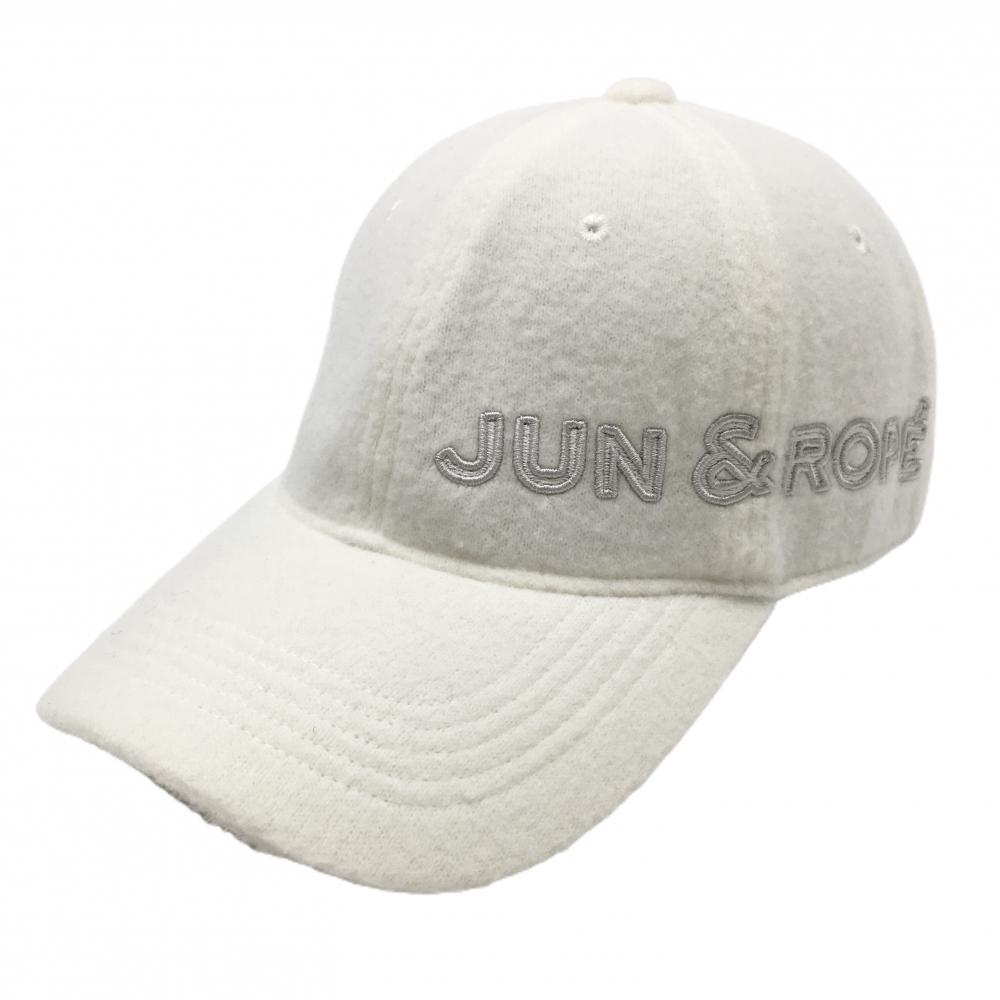【美品】ジュンアンドロペ キャップ アイボリー 起毛素材 つば裏ボア ロゴ刺しゅう    ゴルフウェア JUN＆ROPE