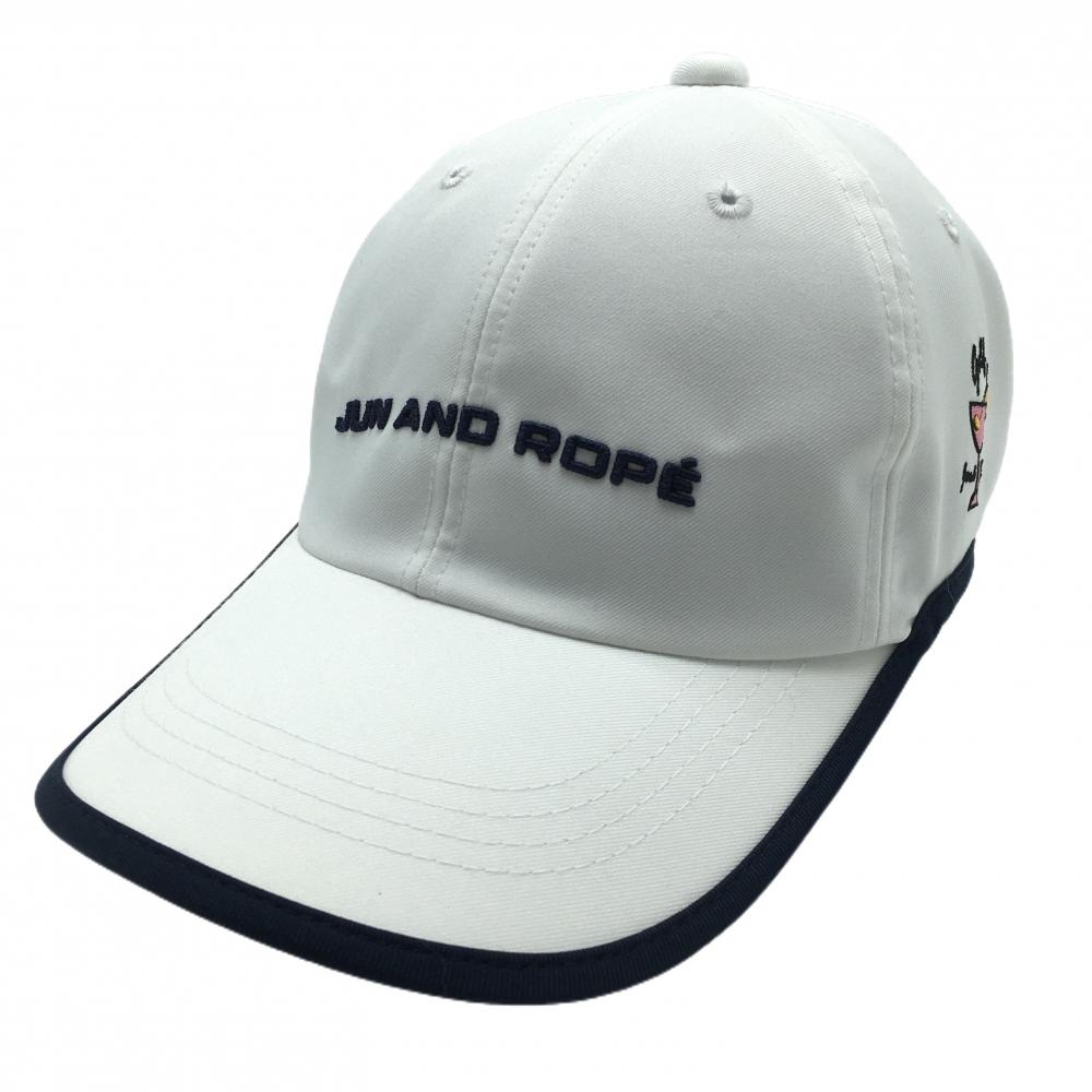 【超美品】ジュンアンドロペ キャップ 白×ネイビー カクテル刺しゅう   ゴルフウェア JUN＆ROPE