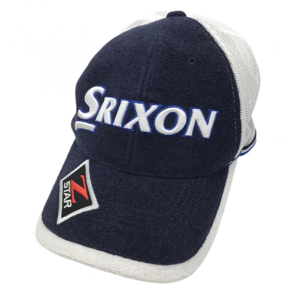 【美品】スリクソン メッシュキャップ ネイビー×白 一部パイル地 フリーサイズ(56-60cm) ゴルフウェア SRIXON