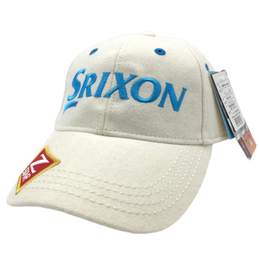 【新品】スリクソン キャップ 白×ライトブルー ウール混 保温  フリー ゴルフウェア SRIXON