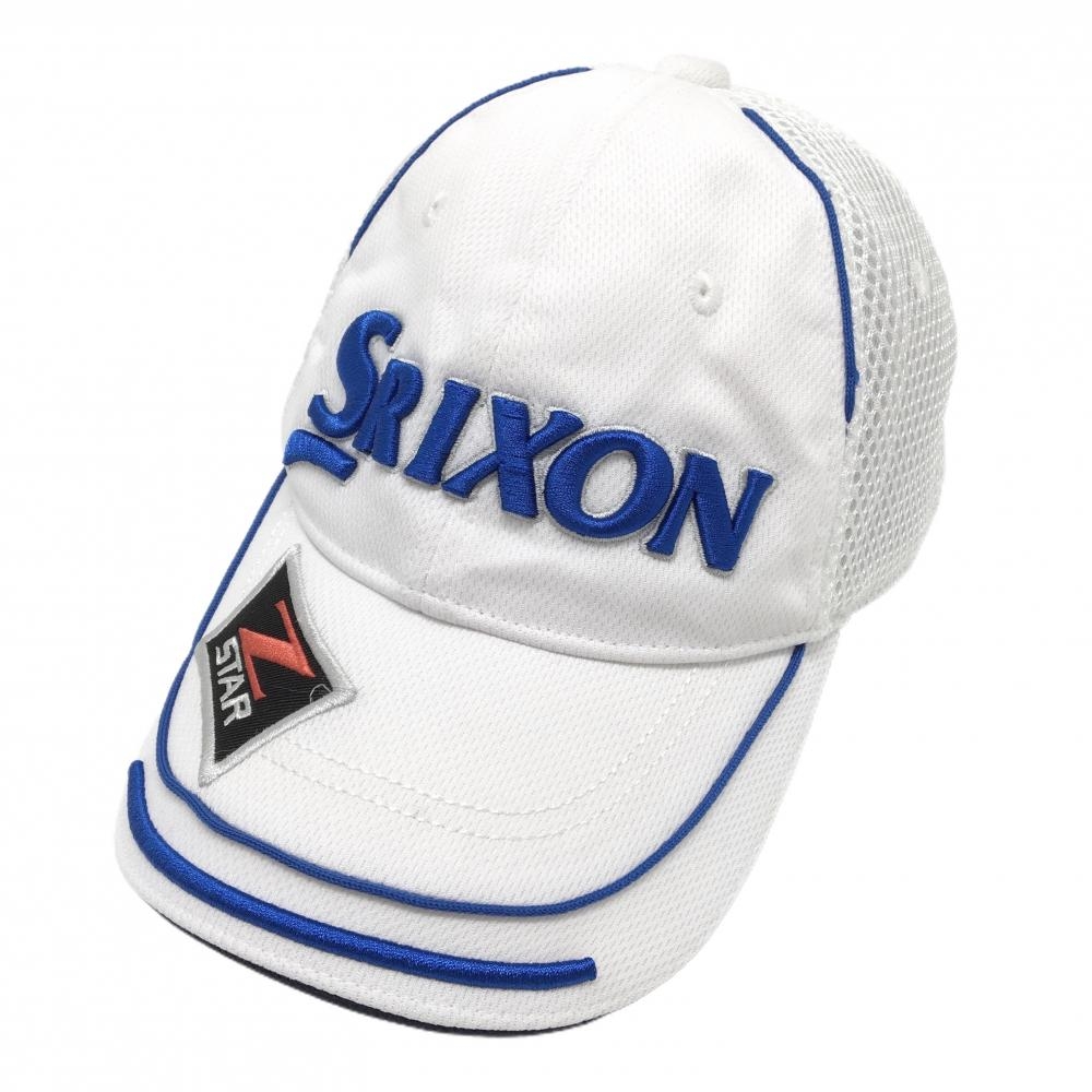 【美品】スリクソン キャップ 白×ブルー ロゴ刺しゅう メッシュ風  F(56～60cm)   ゴルフウェア SRIXON