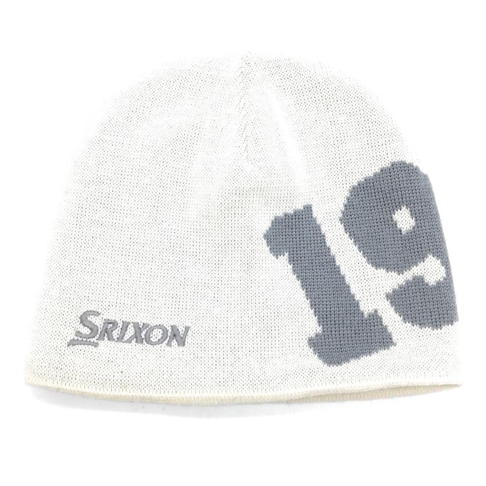 【美品】SRIXON スリクソン ニット帽 白×グレー ロゴ刺しゅう ウール混 フリーサイズ ゴルフウェア