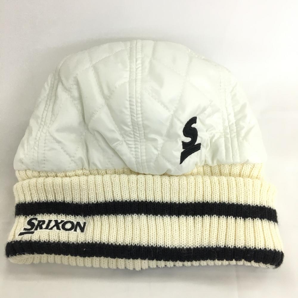 【超美品】SRIXON スリクソン ニット帽 白×アイボリー ポリエステル×ニット 裏地フリース フリーサイズ ゴルフウェア