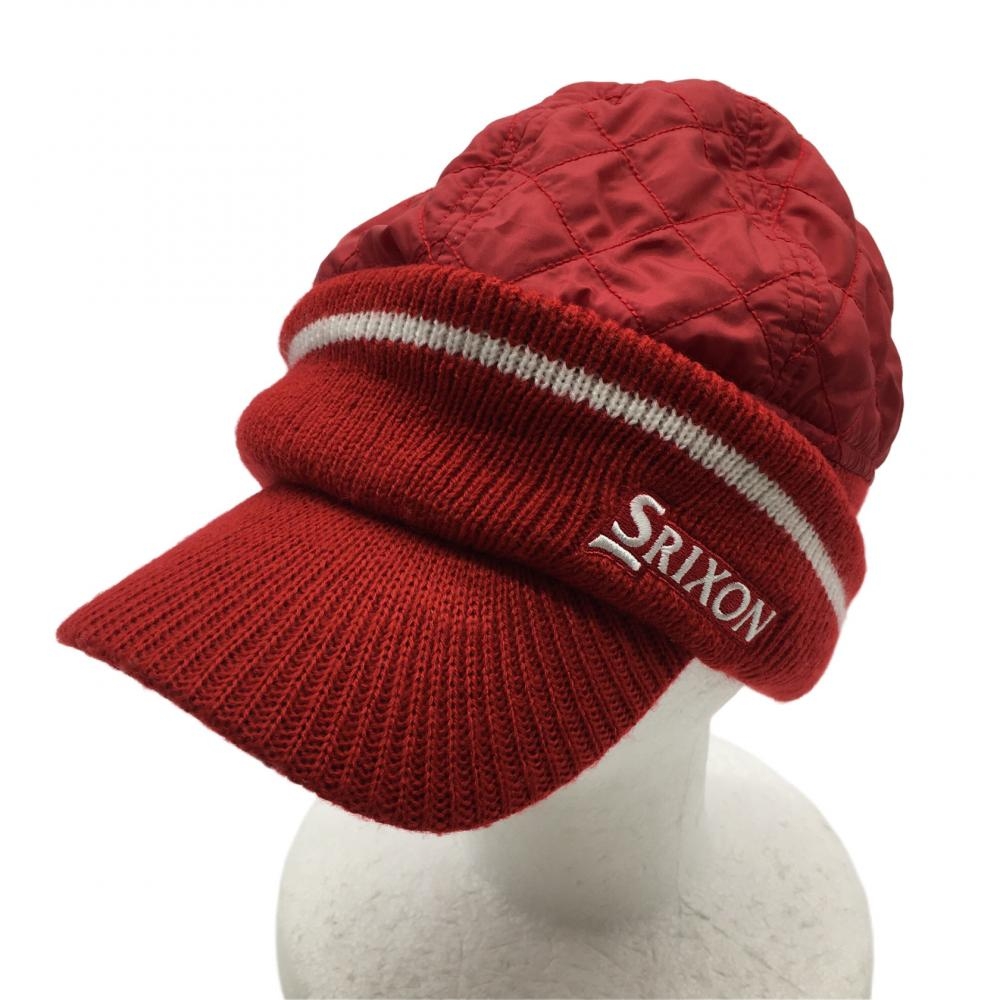 【超美品】スリクソン つば付きニット帽 レッド キルティング 裏起毛 フリーサイズ ゴルフウェア SRIXON
