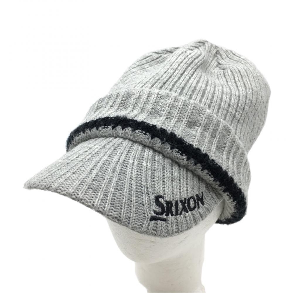 【超美品】スリクソン つば付きニット帽 グレー×黒 ロゴ刺しゅう F ゴルフウェア SRIXON