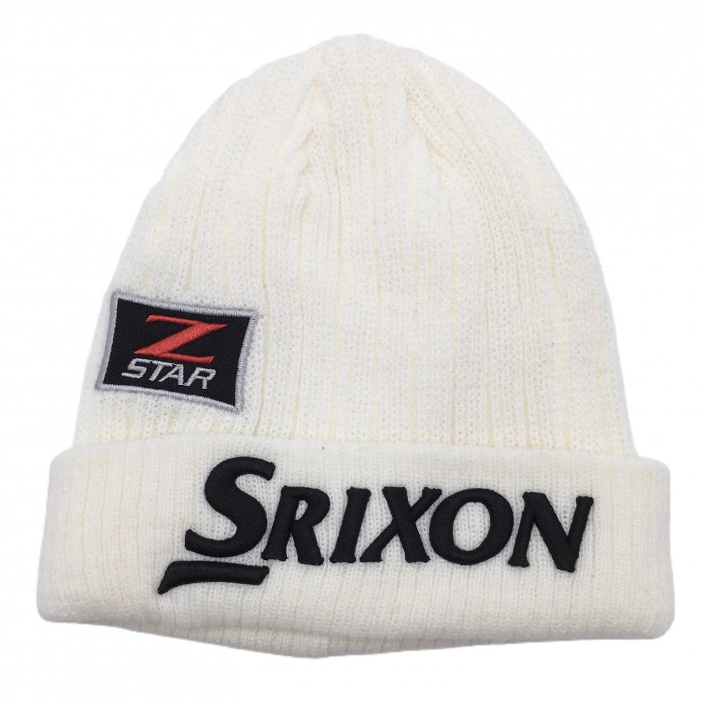 【超美品】スリクソン ニット帽 白×黒 ZSTAR アクリル100％ F ゴルフウェア SRIXON