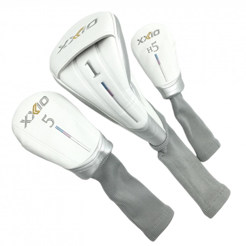 【超美品】ゼクシオ ヘッドカバー3点セット(DR FW UT) 白×グレー ロゴ刺しゅう ゴルフ XXIO