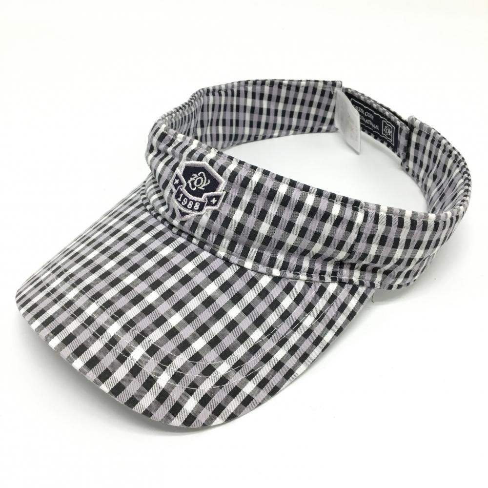 【美品】ゾーイ サンバイザー グレー×黒 チェック柄 ロゴ刺しゅう  F  ゴルフウェア ZOY