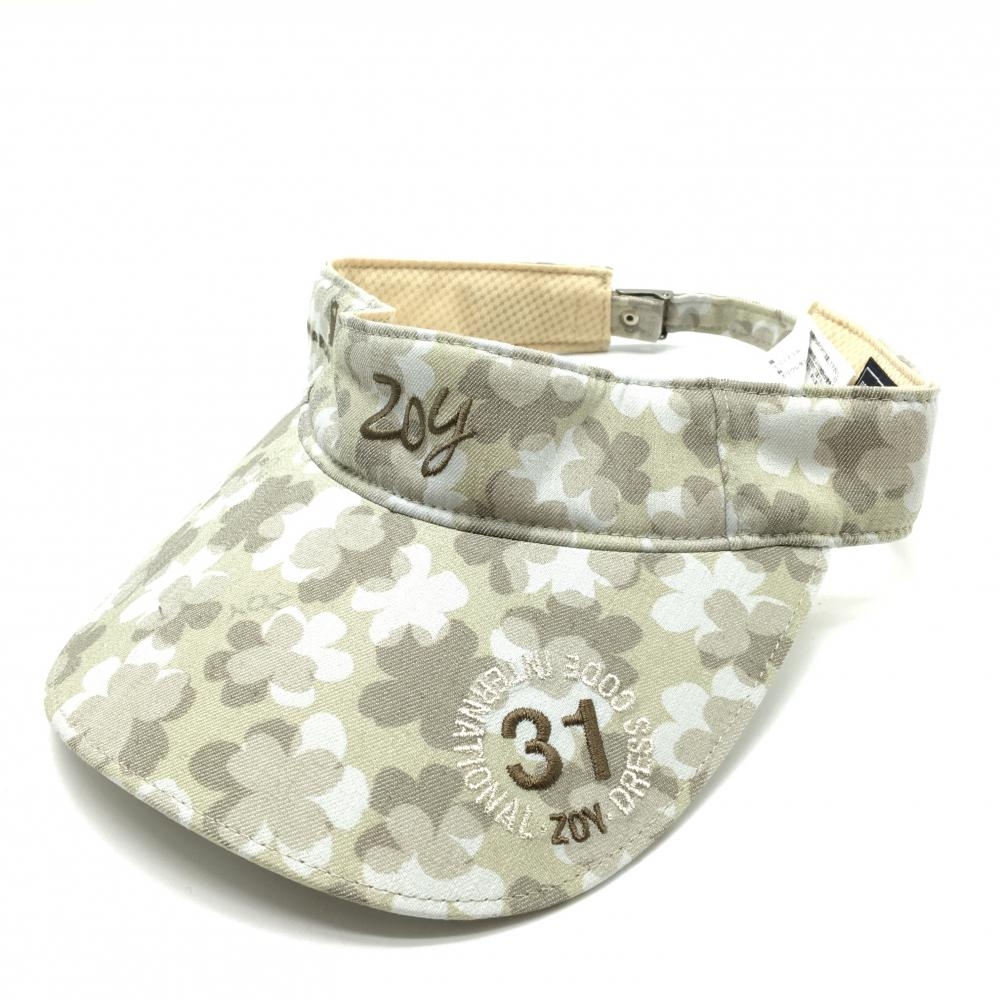 【新品】ゾーイ サンバイザー ライトカーキ×グレー 花柄 0098  ゴルフウェア ZOY