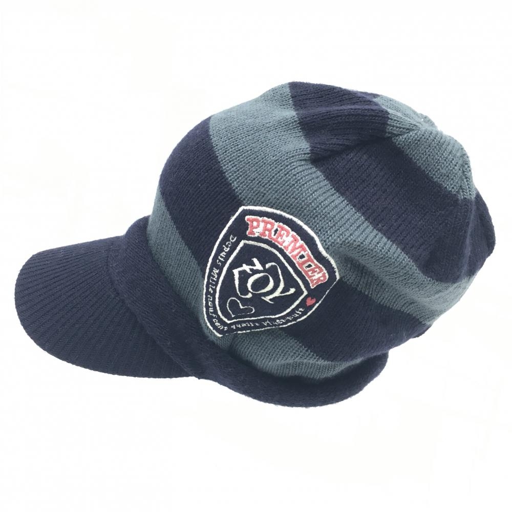 【美品】ゾーイ ニットキャップ ネイビー×ブルーグレー ボーダー F ゴルフウェア ZOY