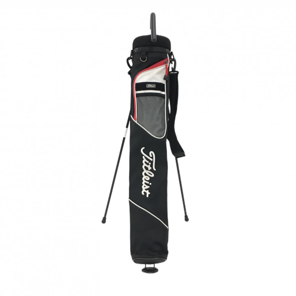 【美品】タイトリスト スタンド式クラブケース 黒×白 ロゴ刺しゅう フード付 ゴルフ TITLEIST