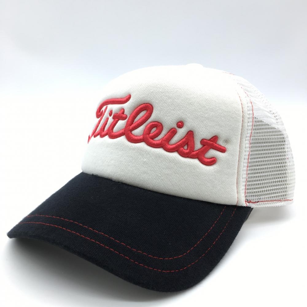 【新品】タイトリスト メッシュキャップ 白×黒 ロゴレッド フリー ゴルフウェア TITLEIST