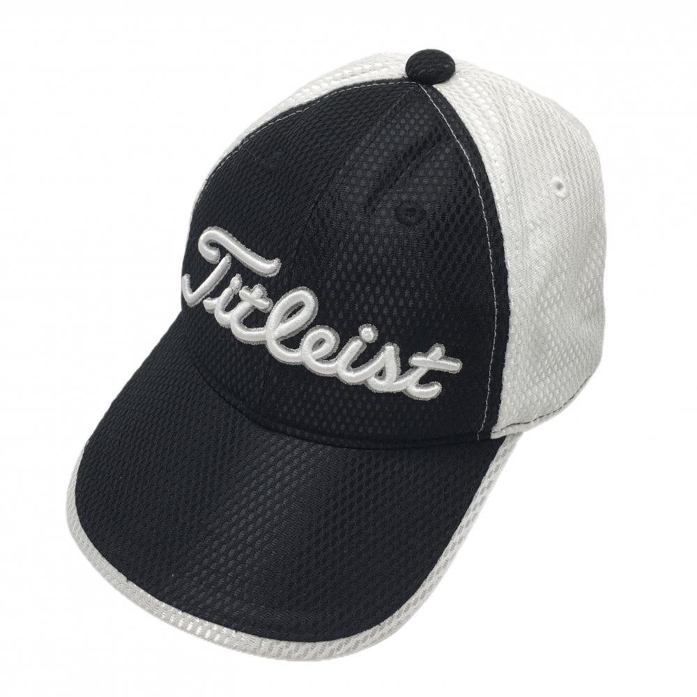 【超美品】タイトリスト キャップ 黒×白 織生地 立体ロゴ刺しゅう フリーサイズ ゴルフウェア TITLEIST