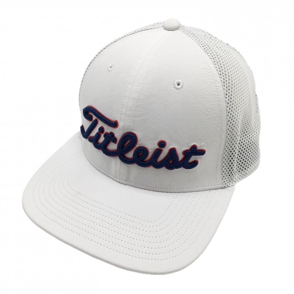 【美品】タイトリスト メッシュキャップ 白×ネイビー ロゴ刺しゅう 星条旗 ゴルフウェア TITLEIST