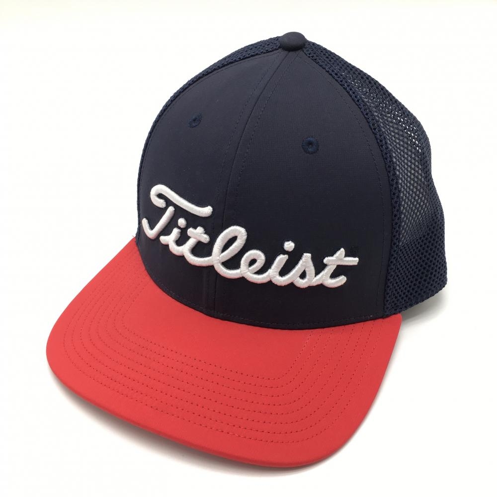 【超美品】タイトリスト フラットメッシュキャップ ネイビー×レッド 星条旗   ゴルフウェア TITLEIST