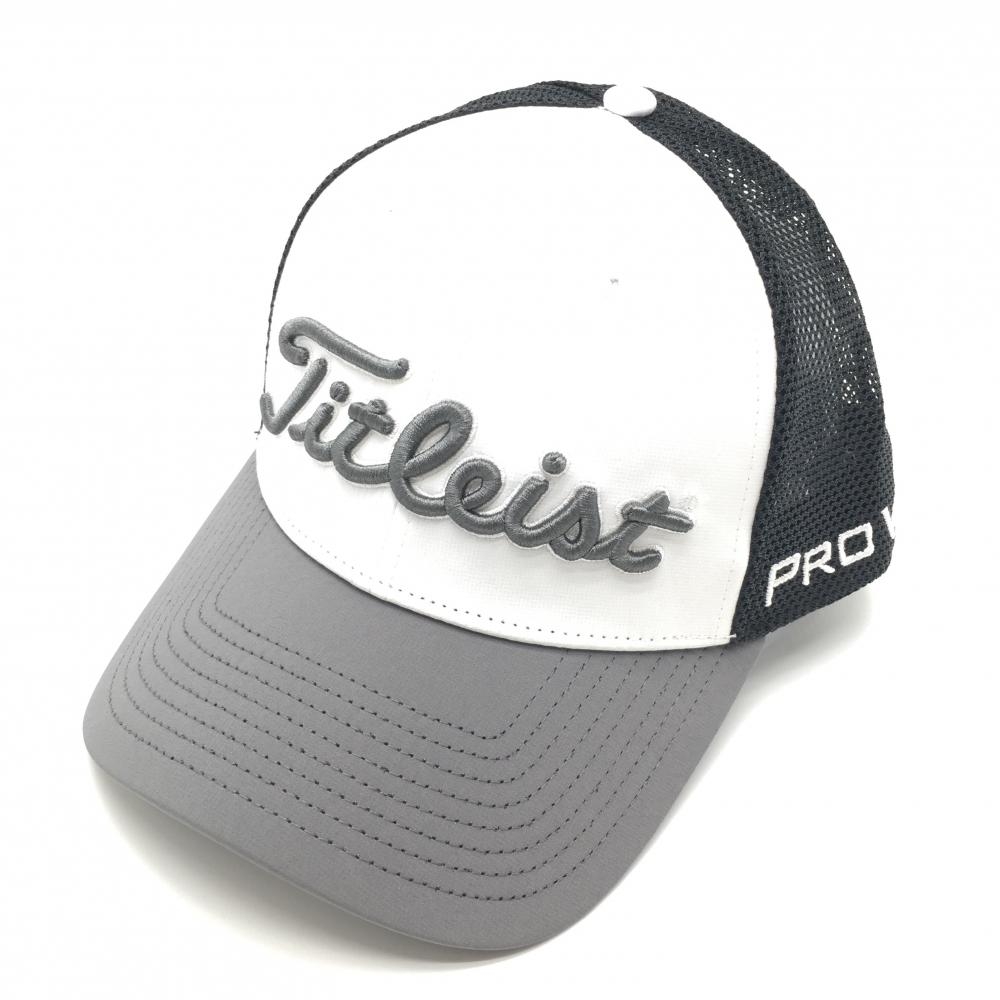 【新品】タイトリスト メッシュキャップ 白×グレー 立体ロゴ刺しゅう フリー(57-59cm)  ゴルフウェア TITLEIST