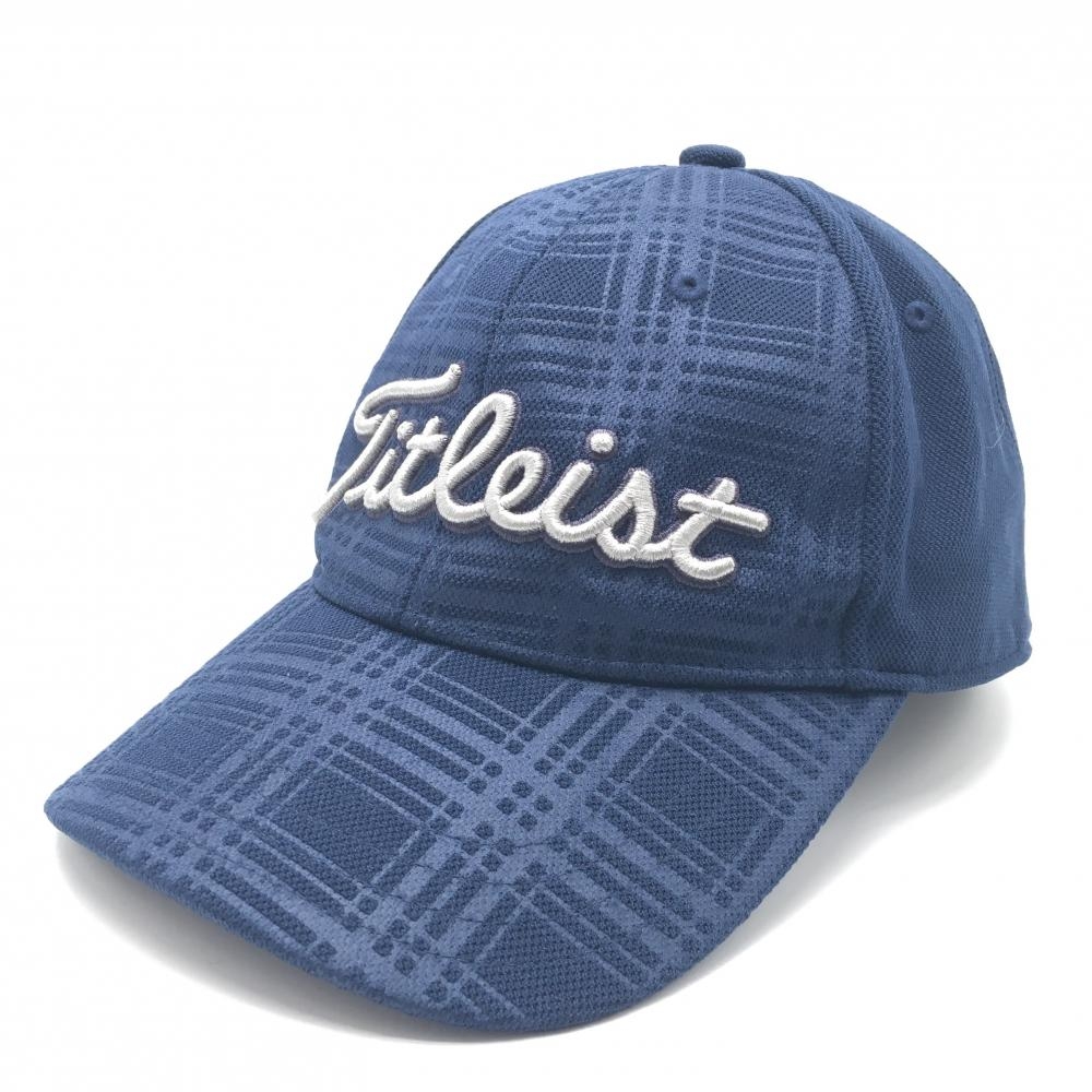【超美品】タイトリスト キャップ ネイビー 一部チェック ロゴグレー  ゴルフウェア TITLEIST