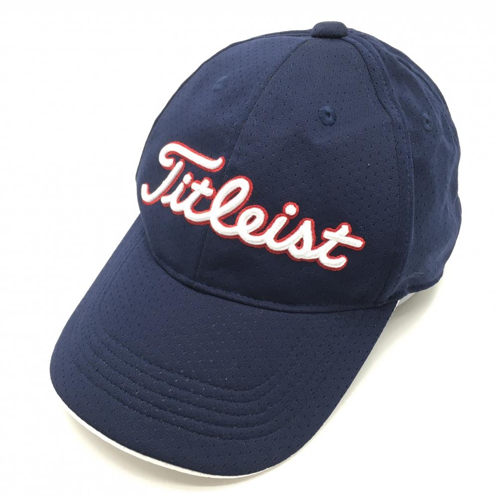 【超美品】タイトリスト キャップ ネイビー×白 フットジョイ メッシュ調 フリーサイズ  ゴルフウェア TITLEIST