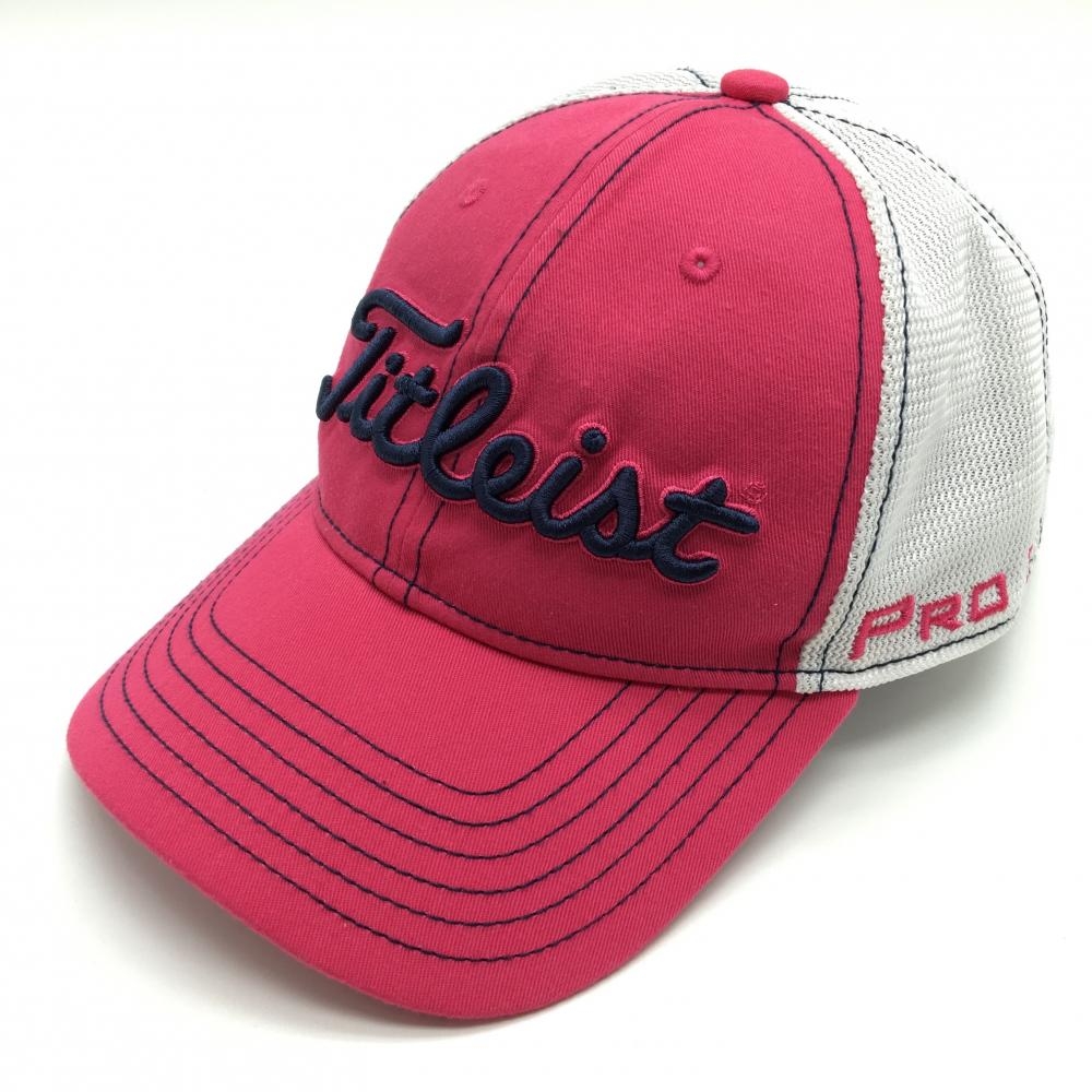 タイトリスト メッシュキャップ ピンク×白 ロゴネイビー フットジョイ   ゴルフウェア TITLEIST