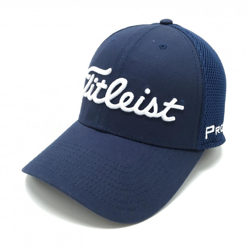 【美品】タイトリスト×フットジョイ メッシュキャップ ネイビー×白 立体ロゴ刺しゅう SMALL-MEDIUM   ゴルフウェア TITLEIST
