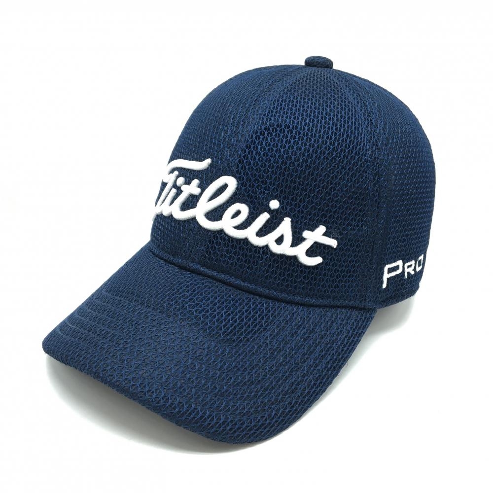 【美品】タイトリスト×フットジョイ メッシュキャップ ネイビー×白 立体ロゴ刺しゅう   ゴルフウェア TITLEIST