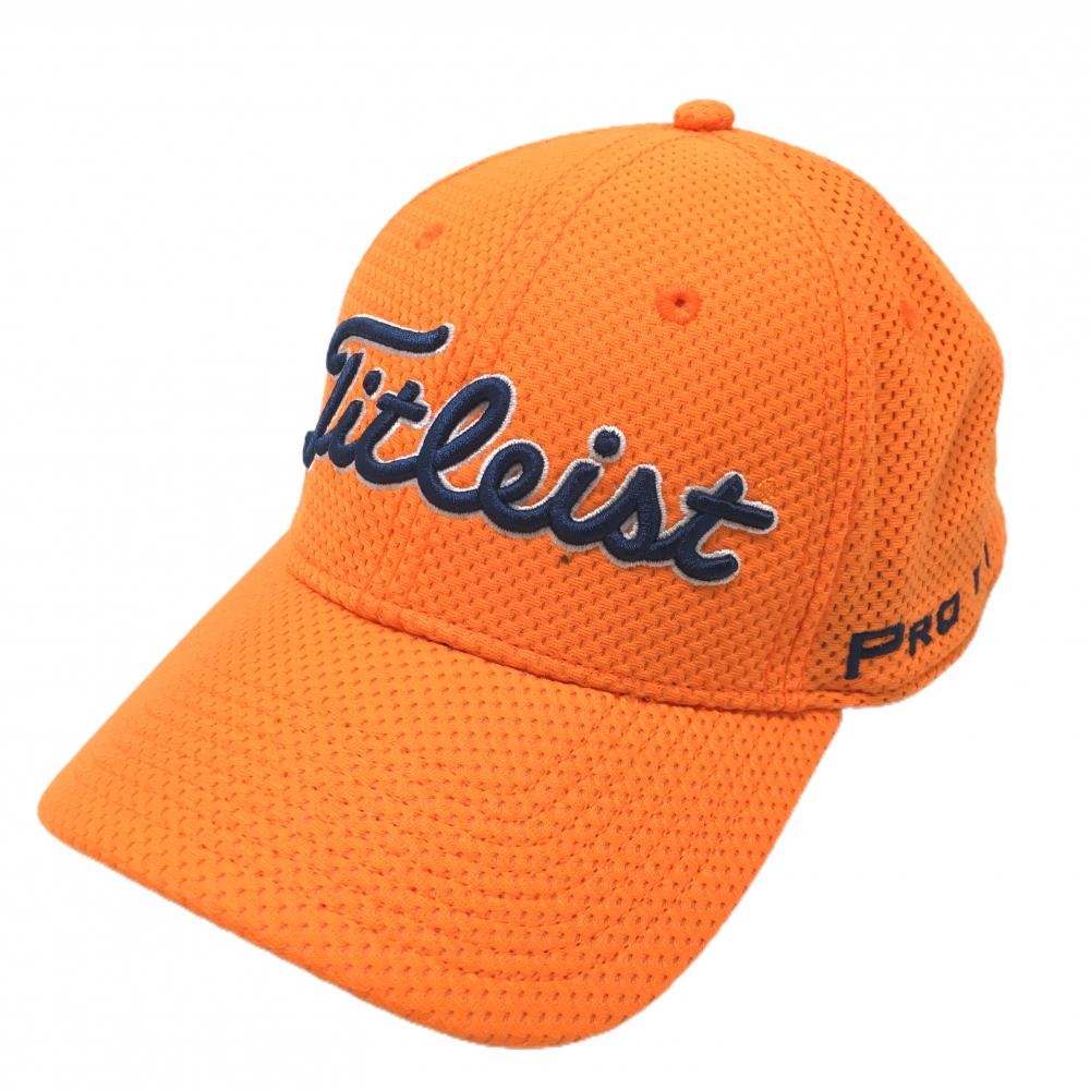 【美品】タイトリスト メッシュキャップ オレンジ×ネイビー 立体ロゴ刺しゅう  S/M   ゴルフウェア TITLEIST